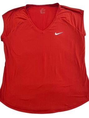 Nike Women’s Dri-FIT Red Court Tennis Top XL V-Neck Performance Athletic Shirt